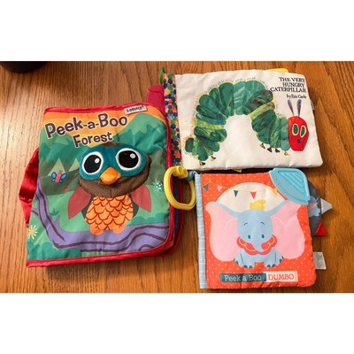 3 Soft Fabric Crinkle Baby Cloth Books Very Hungry Caterpillar Dumbo Peek A Boo
