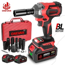 1200Nm Cordless Electric Impact Wrench Gun 1/2'' High Power Driver w/ 2 Battery