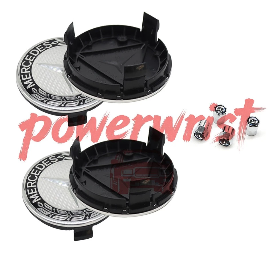4Pcs 75MM Wheel Center Rim Caps Hubcaps for AMG Black Wreath - Изображение 3 из 4