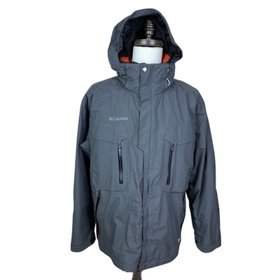 Columbia Titanium Men's L Gray Hooded Ski Snow Waterproof Jacket Omni-Tech Coat