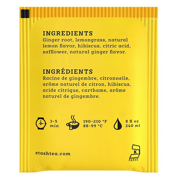 LEMON GINGER TEA 30 Bags Free Dipper Non-GMO Kosher STASH TEA Caffeine Free 