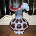 Plum Coin Dot Vase Fenton “brand On Bottom” Vase Mint! Ruffled Edge 7” RARE FIND