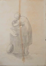 Johann Christian Lotsch Mädchen Geschirr Zeichnung Nazarener Deutschrömer 1835