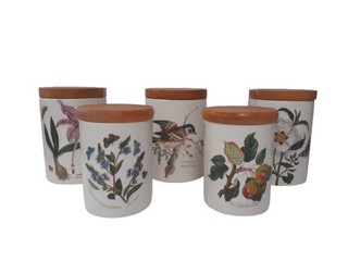 x5 Portmerion Botanical Garden Ceramic Kitchen Storage Jars Preloved Collectors