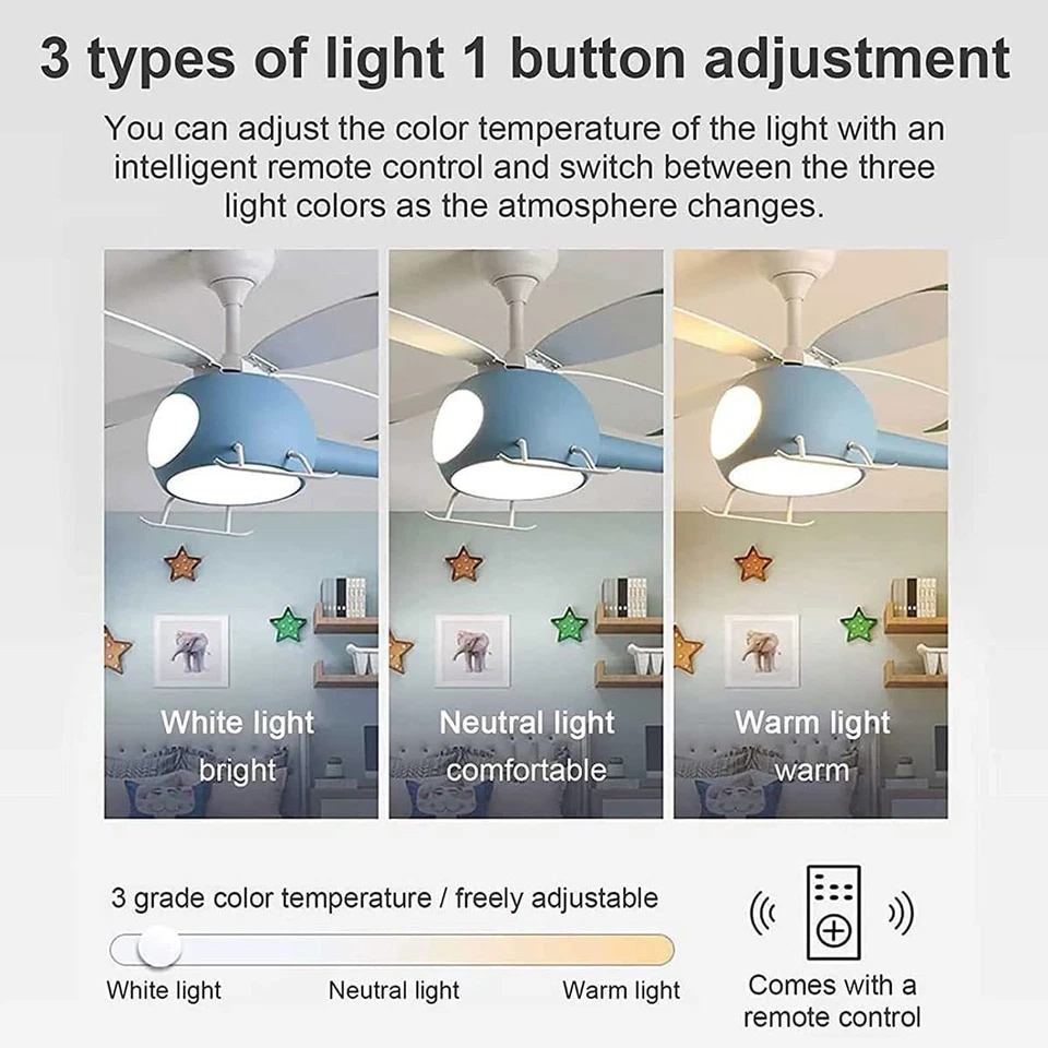 42 inch Children's Bedroom Helicopter Model Ceiling Fan with LightsRemote Con... - Image 2 of 4
