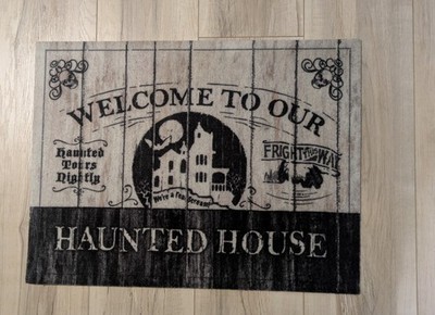 Halloween Haunted House Door Mat Black Beige Rectangle Porch Foyer