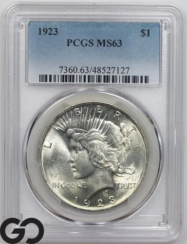 1923 Peace Dollar PCGS MS 63 ** Blast White Blazer!