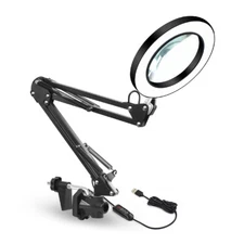 USB 5X Magnifying Glass LED Light 3 Colors LED Table Lamp For Beauty Nail Art