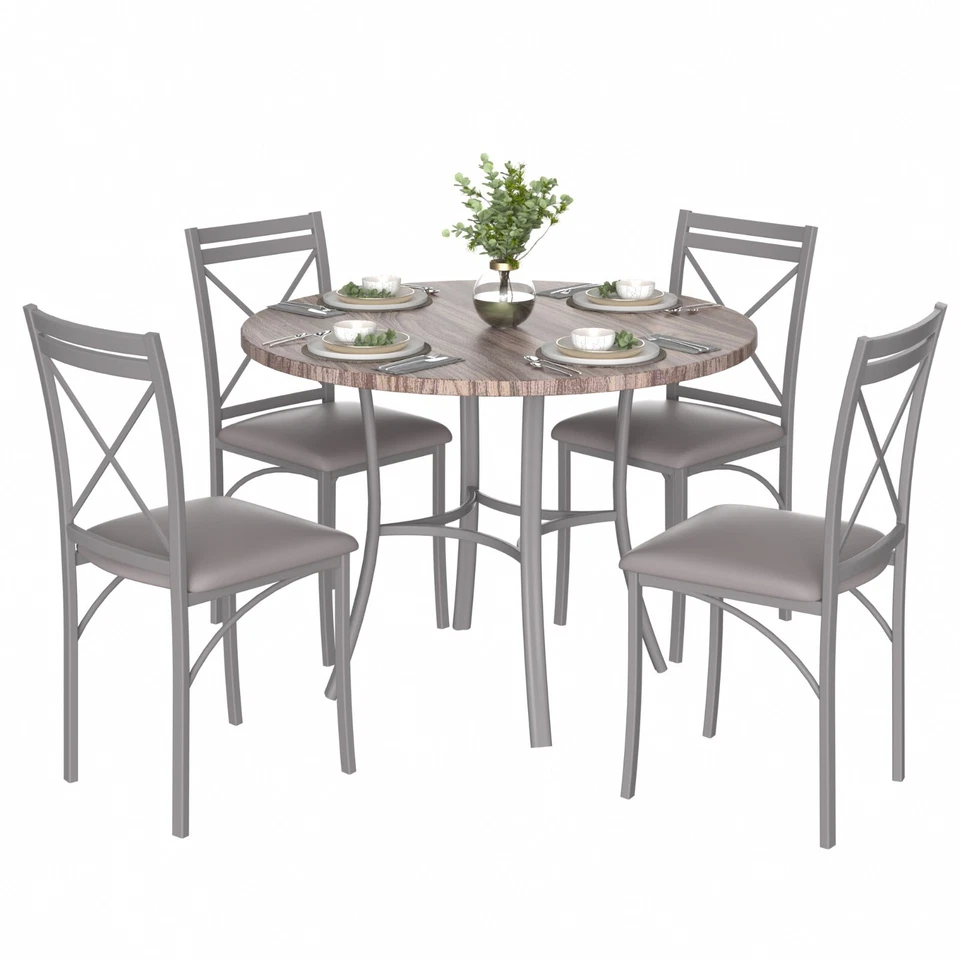 5 Pcs Dining Table Set for Kitchen Marble Grain Table Top Dinette w/Storage Rack - Image 4 of 4