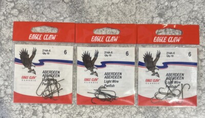 3 Packs 10/pk Eagle Claw Bronze Aberdeen Light Wire Panfish Hooks Size 6