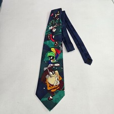 VINTAGE Looney Tunes Men Tie One Size Blue 1991 Golf Bugs Bunny Marvin Graphic