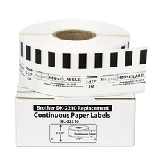 Non-OEM Fits BROTHER DK-2210 Continuous Labels (1-1/7" x 100 feet) - (12) Rolls