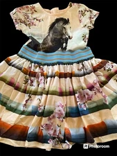 Molo EUC Orange/Multi Candy “Jumping Horses” Org Cotton  Dress-2-3Yrs (92-98 Cm)