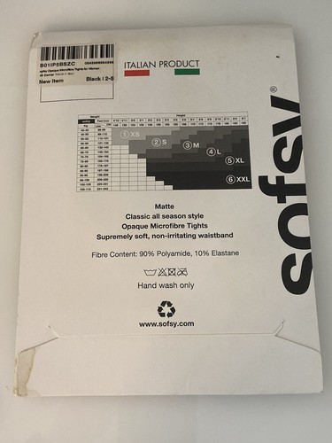 Sofsy Opaque Tights Pantyhose Italy Matte High Waist Black 40 Den Size 2-S New - Picture 6 of 24