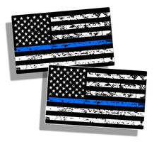 Police Blue Line USA Flag Sticker Car Truck Grunge Vehicle Graphic 3" x 5" Decal