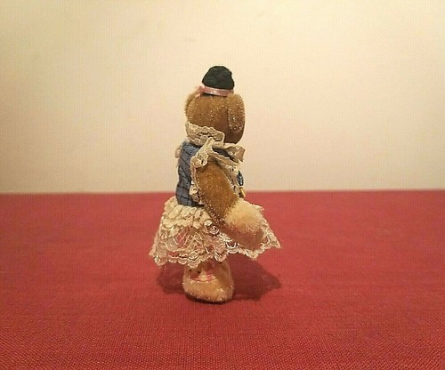Mini Pet antico peluche orsetto, vestito da sposo, fatto a mano.Vintage - Imagen 4 de 9