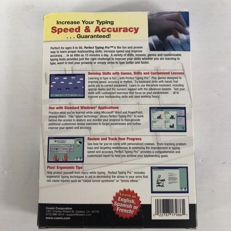 Perfect Typing Pro : Cosmi : Windows 98 SE/ME/2000/XP Software Sealed 2005 - Image 2 of 3