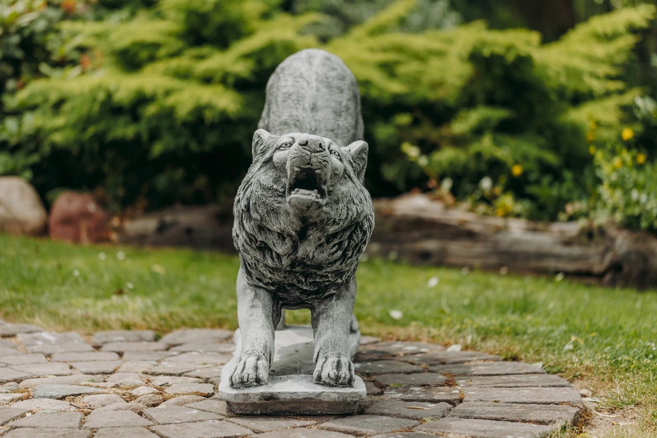 Wolf in Angriff-Stellung Steinfigur H.65 cm 98 x 27 cm 138 kg Beton frostsicher - Bild 3 von 4