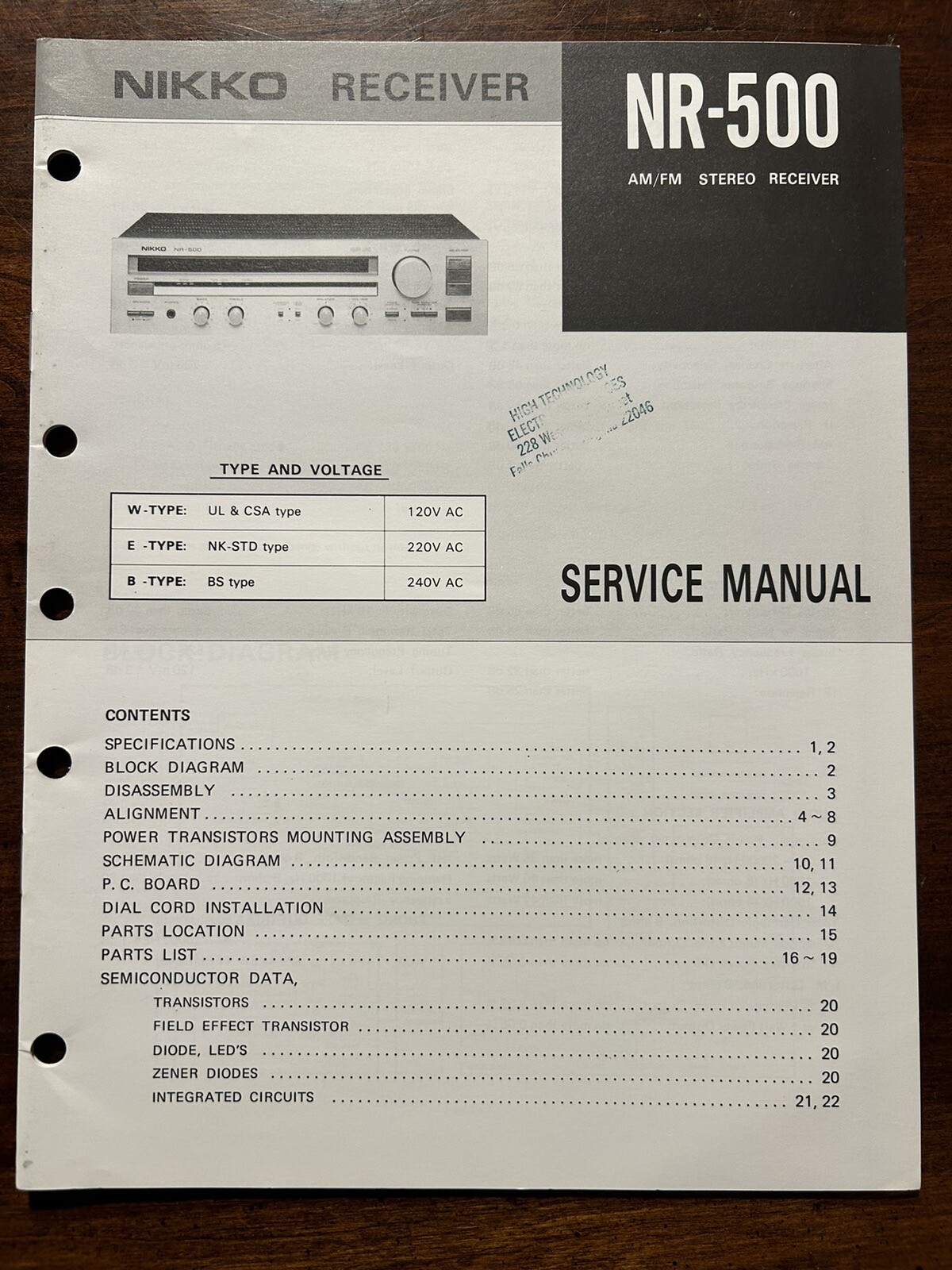 Nikko NR-500 AM/FM Stereo Receiver Service Manual Original Genuine Vintage OEM