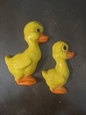 Vintage Lot 2 Chalkware Ducklings Wall Plaques Miller Studios Easter Spring VGC