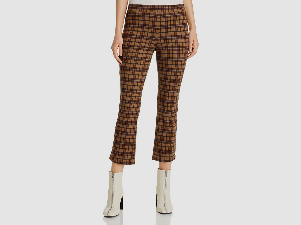 $344 Sanctuary Women's Brown High Rise Crop Pull ON Trousers Plaid Pants  Size XS