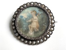 ANCIEN Broche Miniature Perle Argent  Antique Sterling Silver Brooch, Brosche