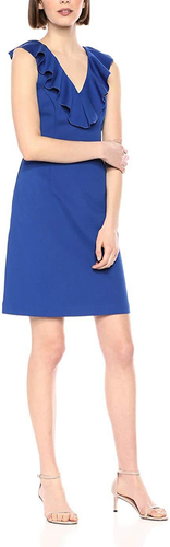 Trina Turk Size 0 Women's Alpina Dress Ruffle Neck Blue Ponte Sheath $268! NEW! - Picture 2 of 13