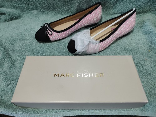 New Sz 8 Marc Fisher Beige & Black Captoe Bow Jodi Ballet Flats - Picture 2 of 7