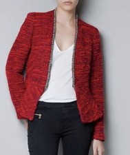 Zara Red Fantasy Boucle Metal Detail Blazer Blogger Favorite- Size Small