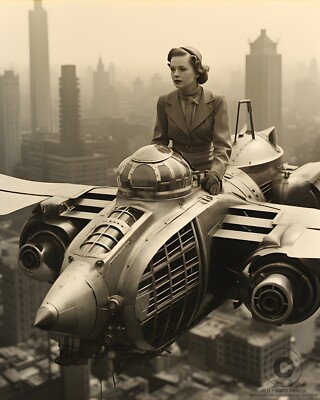 Flying Machine 1927 Photograph Futuristic City Science Fiction Art 8X10 Print