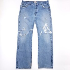 Vtg Levis 501 XX Jean Medium Wash Faded Denim Button Fly Distressed Ripped 36x32