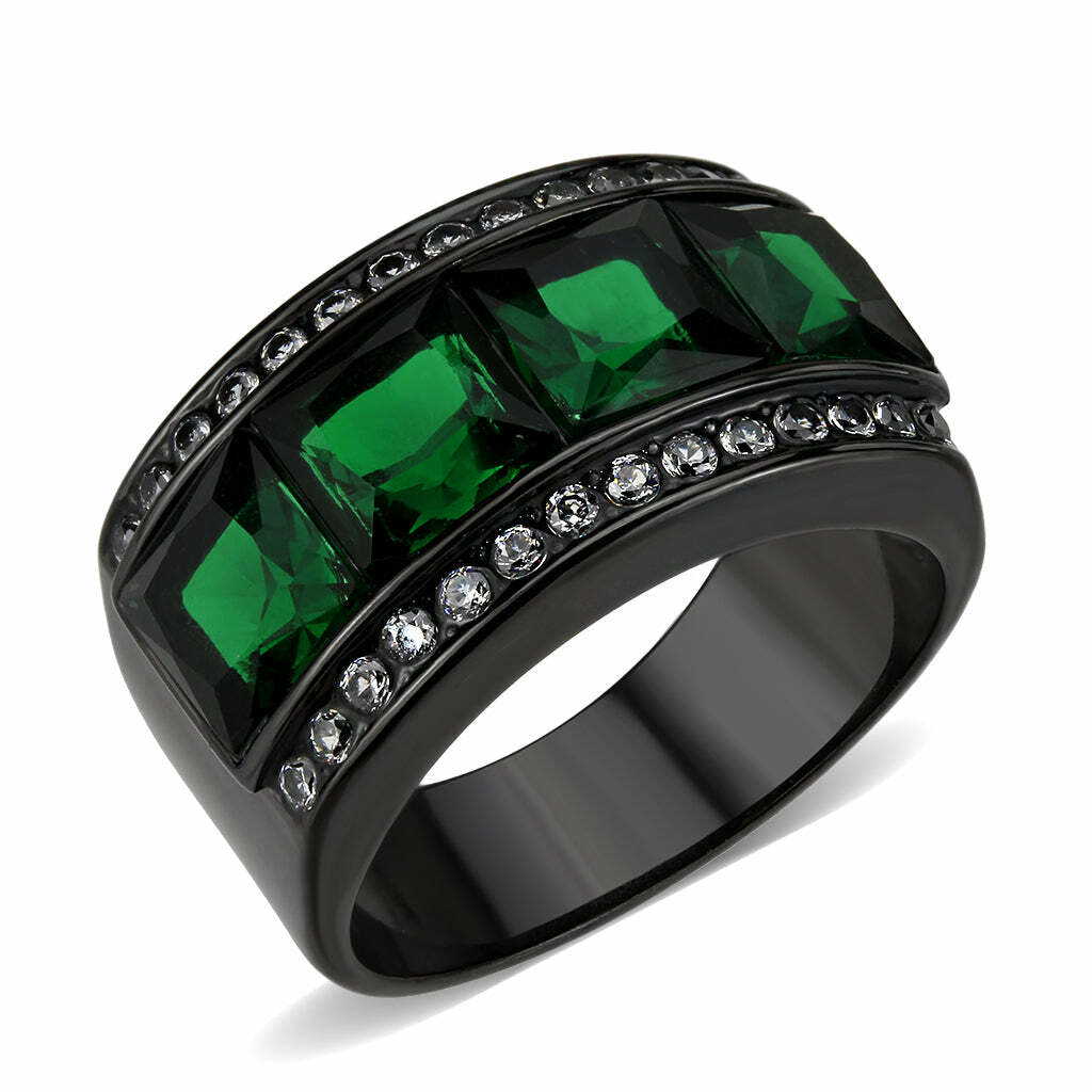 ☆nff☆ gem string ring setgreen nff1 TK3747 IP Black Stainless Steel Ring with Synthetic in