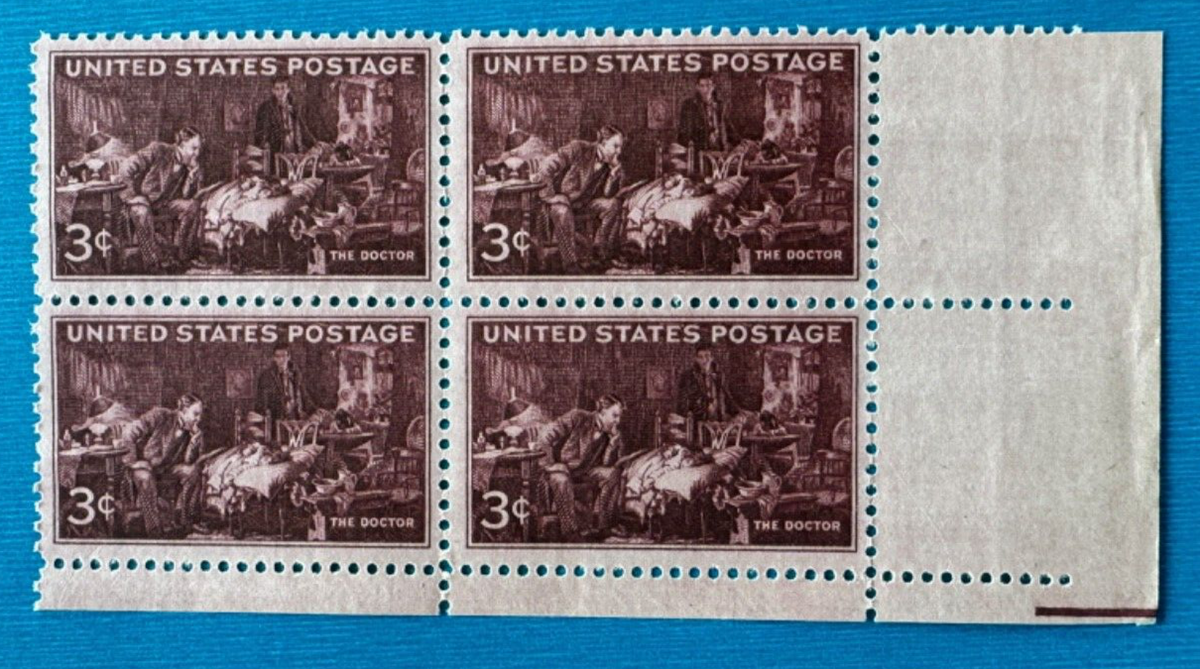 US Stamps Scott 949 The Doctor Issue 1947 3c block of 4 M/NH