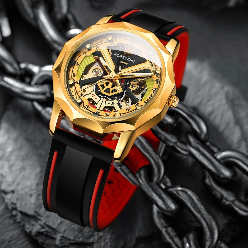Men's Skeleton Watches Luminous Hand Wind Mechanical Silicone Strap Wrist Watch - Image 2 of 4