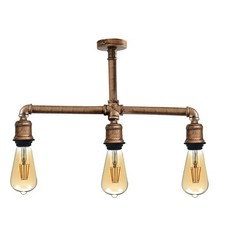 Industrial Black Metal Ceiling Light Fitting 3 Way Bar Pipe Lamp LED Bulbs