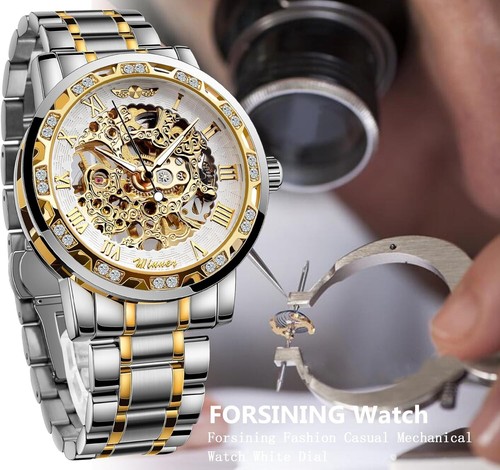 Elegant Men's Skeleton Watch with South African Diamonds & Stainless Steel - Picture 5 of 10