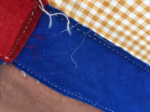 antique vintage quilt top hand sewn 70" x 84 " squares blue red - Picture 10 of 12