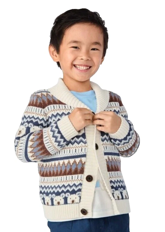 NWT Gymboree Kid Boys Polar Bear Fairisle Knit Cardigan Bear Hugs Blue Size 10 - Image 2 of 4