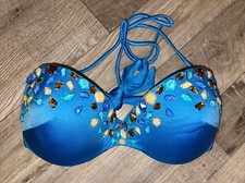 Victoria's Secret Push Up Blue Embellished Gems Bikini Swim Top Underwire 34DD