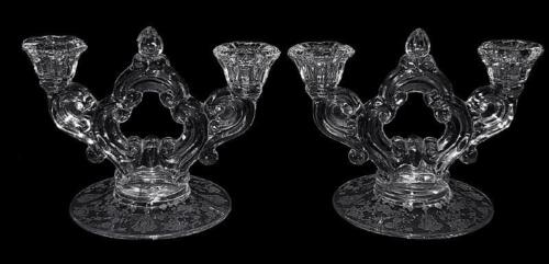 Cambridge Rose Point No. 3400 / 647 2 Light Candleholders - Picture 1 of 2