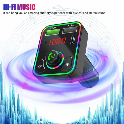 Bluetooth 5.0 Car Wireless FM Transmitter Adapter 2USB PD Charger Hands-Free AUX - Picture 6 of 11