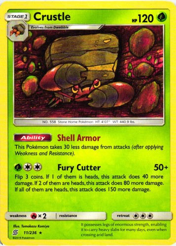Pokemon Crustle 11/236 Unified Minds Rare Lightly Played