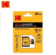 Kodak 64GB Micro SDXC Memory Card UHS-I U3 V30 A1 with SD Adapter