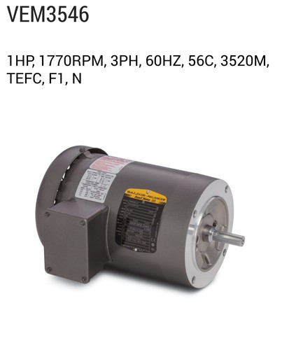 Baldor-Reliance VEM3546, GP Motor 1 hp,1800 rpm, 3 ph,230/460 V, 56C Frame, NEW - Picture 2 of 6