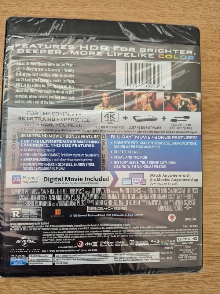 CASINO 4K ULTRA HD & BLU RAY - NEW & SEALED SCORSESE, DE NIRO, PESCI FREE POST - image 2 of 3