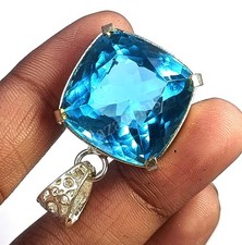 Premium 54 Ct Natural Sky Blue Aquamarine Cushion Cut 925 Sterling Pendant 6DJE