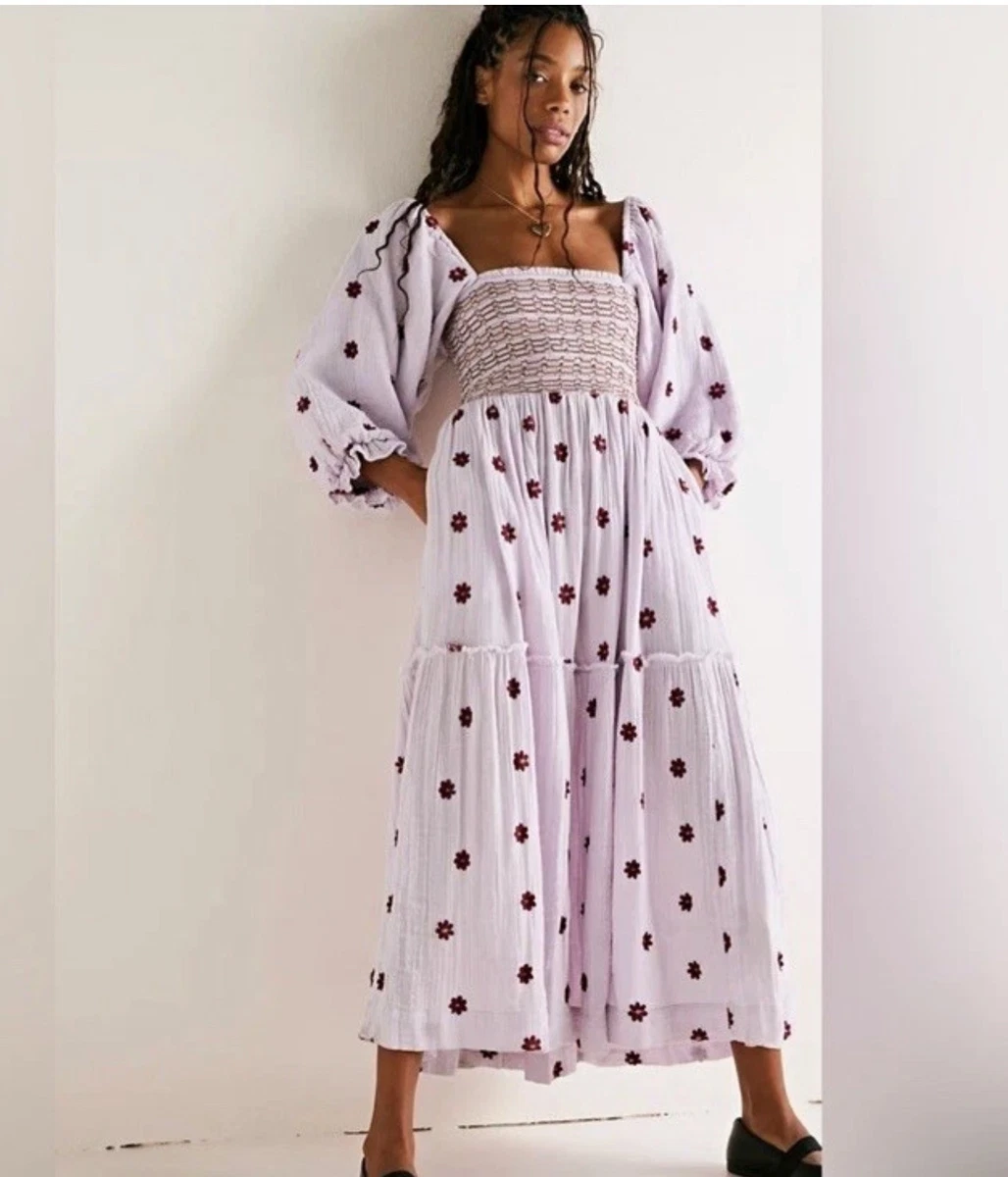 in the flowers maxi dress free people TRAIL OF Whit Kingston shoulder silhouette with fun floral embroidery throughout and strappy back detail for added interest. Free People Women's Floral Sundrenched