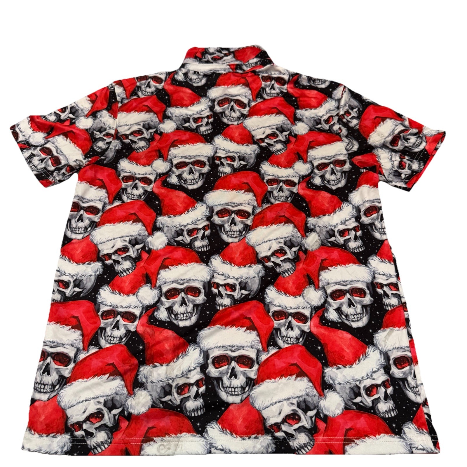 Festive Holiday Polo Shirt With Skulls Wearing Santa Hats image 2