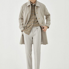 Autumn Retro Single-breasted Trench Coat Men Casual solid Jacket Mid-length Coat