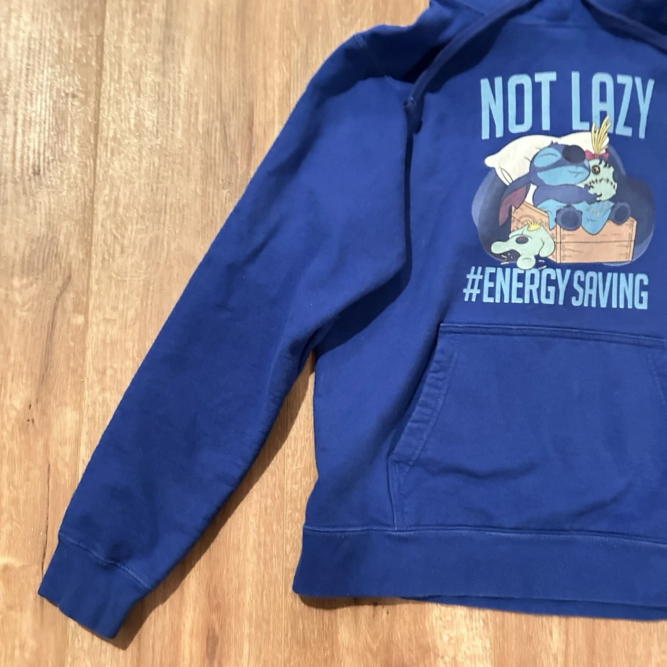 迪士尼 Stitch 男女成人蓝色小号连帽衫不懒 #节能 — 第 3/4 张图片